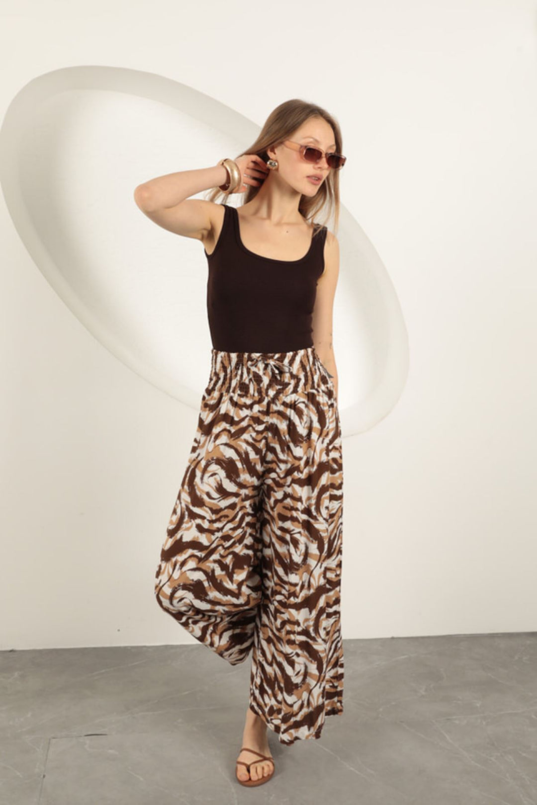 KKT Viscose Fabric Striped Patterned Trousers-Coffee - Senigallia