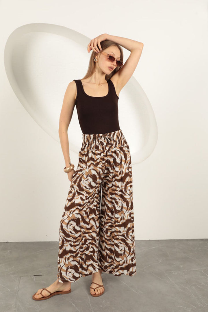 KKT Viscose Fabric Striped Patterned Trousers-Coffee - Senigallia
