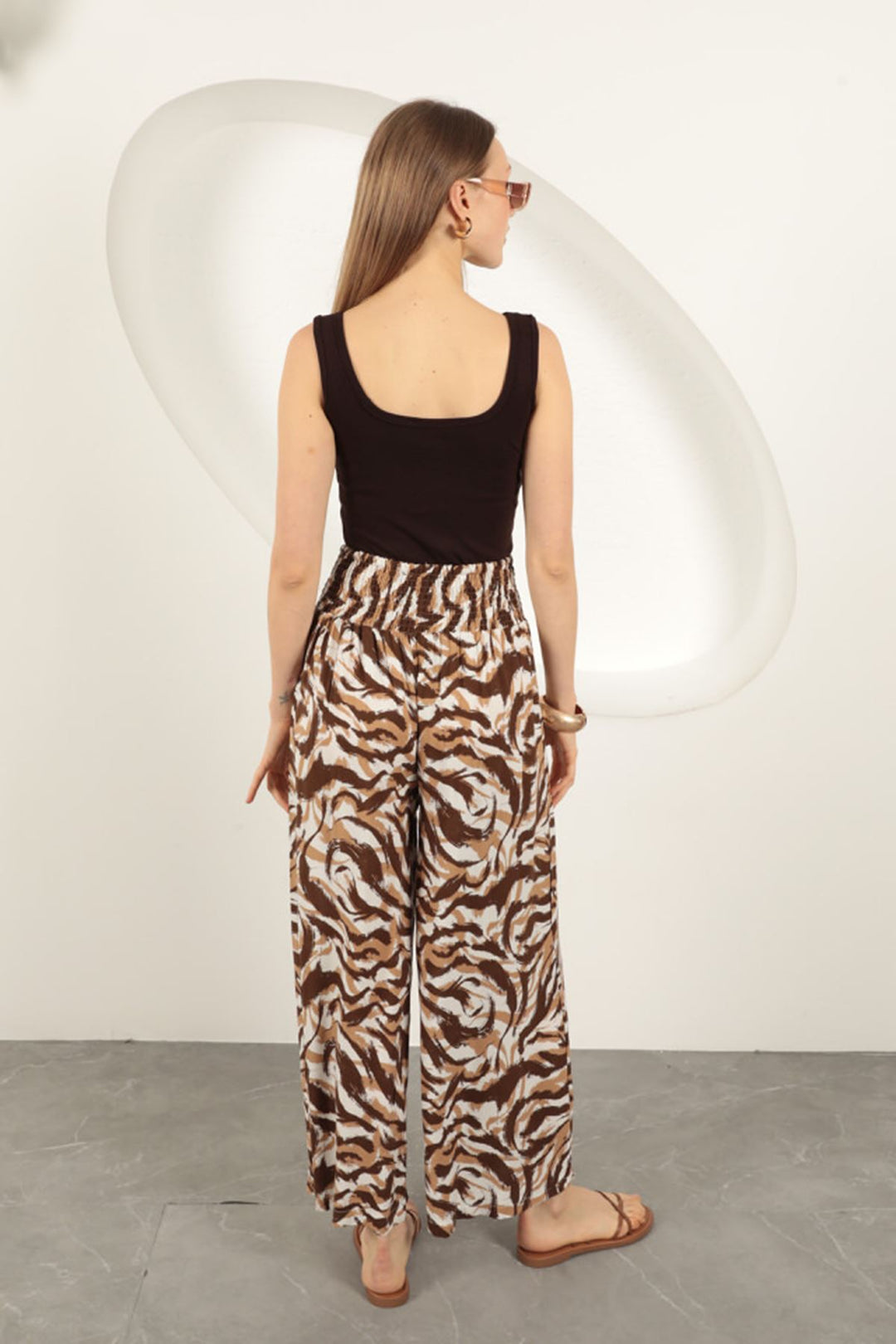 KKT Viscose Fabric Striped Patterned Trousers-Coffee - Senigallia