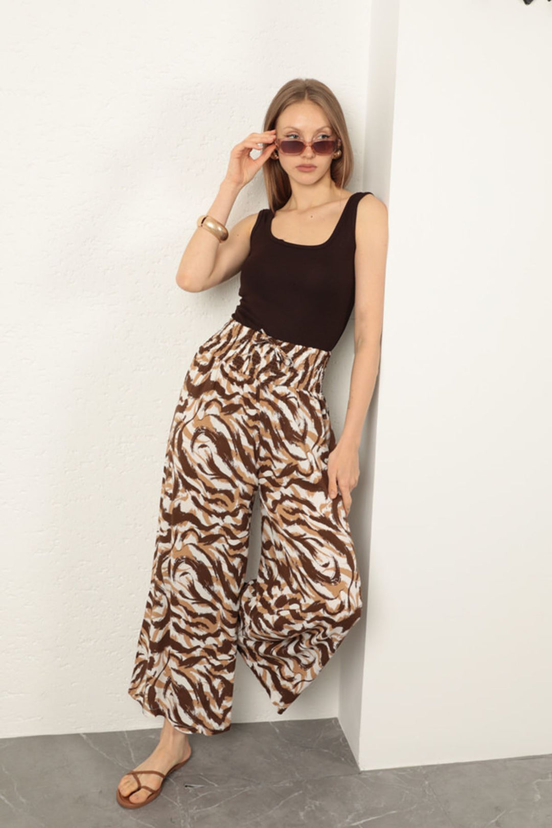 KKT Viscose Fabric Striped Patterned Trousers-Coffee - Senigallia