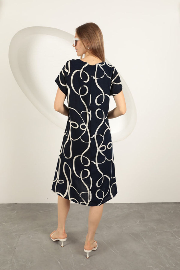 KKT Viscose Fabric Striped Patterned Dress-Navy Blue - Lombard