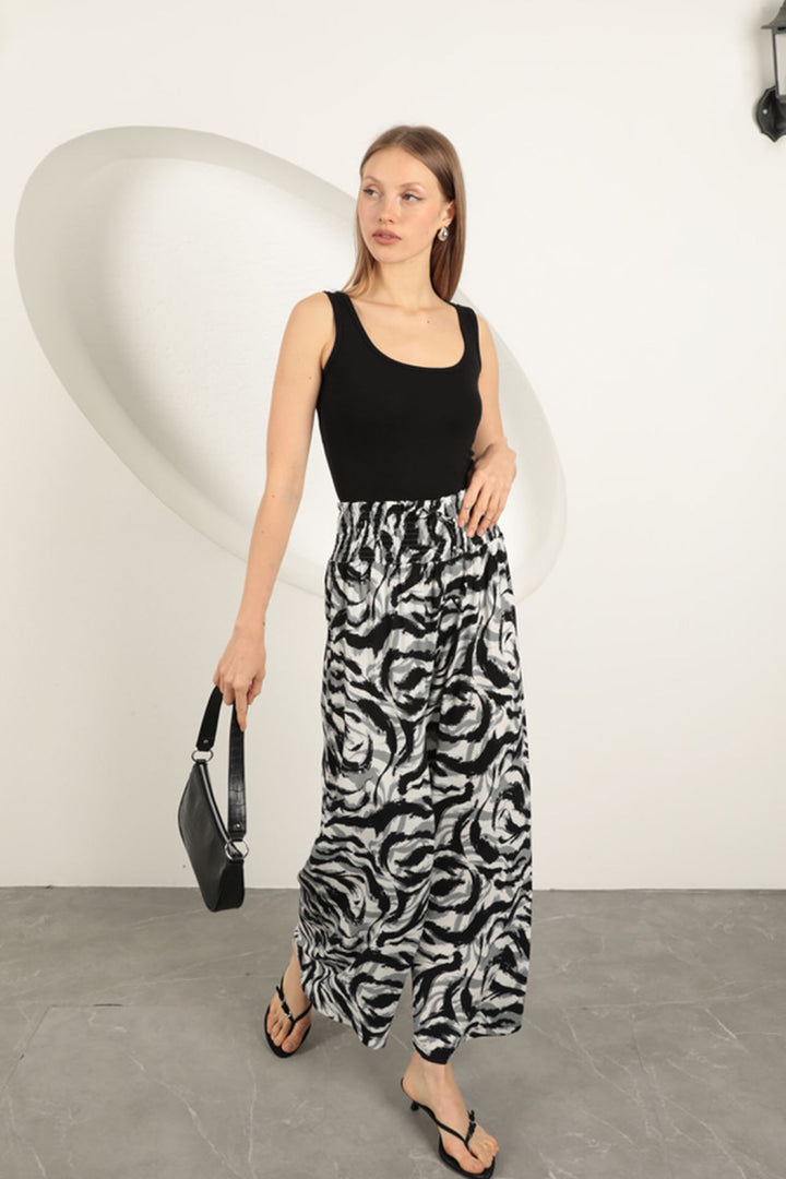 KKT Viscose Fabric Striped Patterned Trousers-Black - Victoria