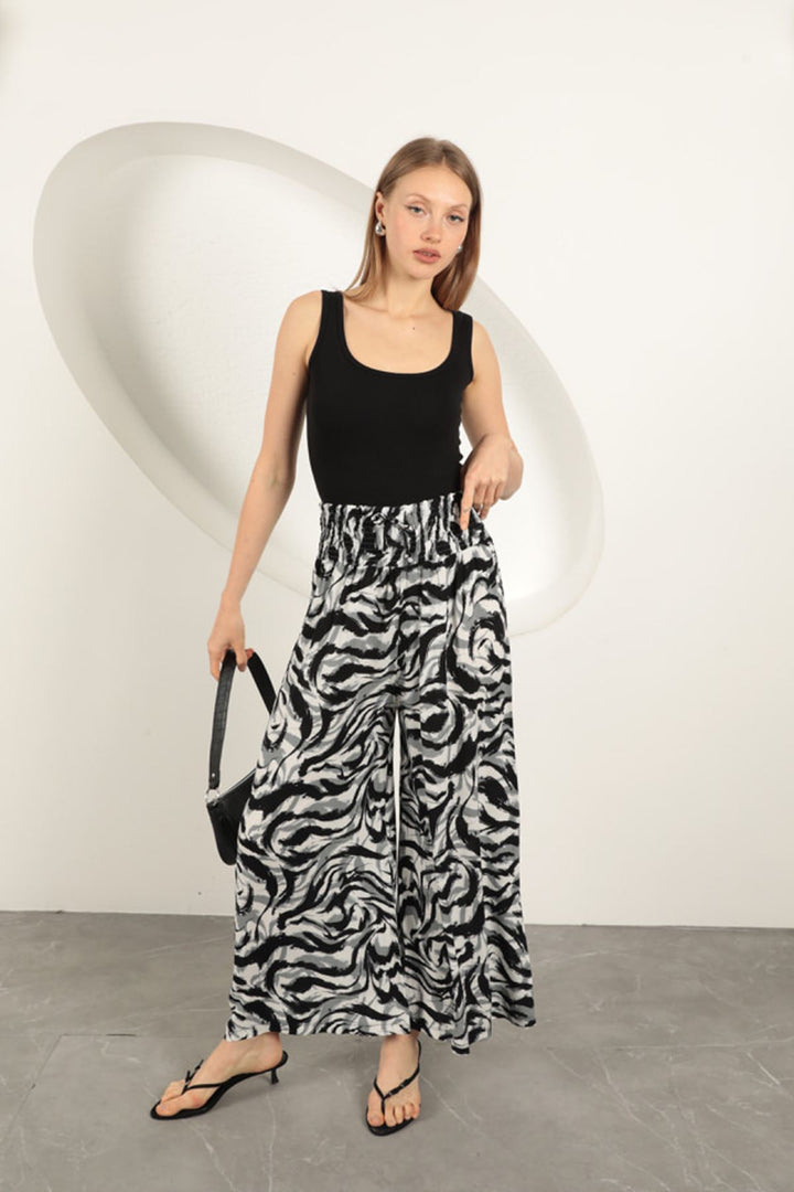 KKT Viscose Fabric Striped Patterned Trousers-Black - Victoria