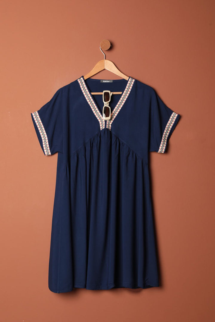 KKT Viscose Fabric Dress-Navy Blue - Abertawe