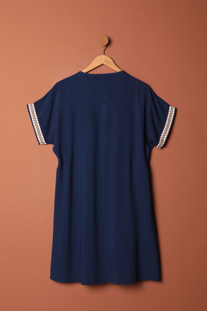 KKT Viscose Fabric Dress-Navy Blue - Abertawe