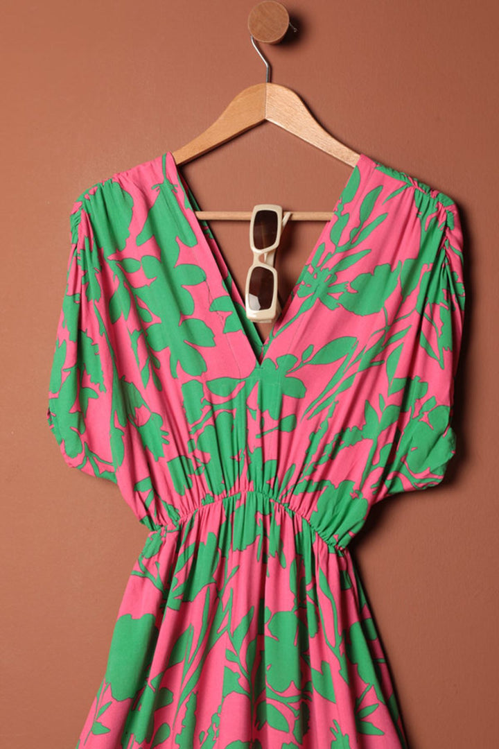 KKT Viscose Fabric Elastic Waist Dress-Fuchsia - San Sebastián de los Reyes