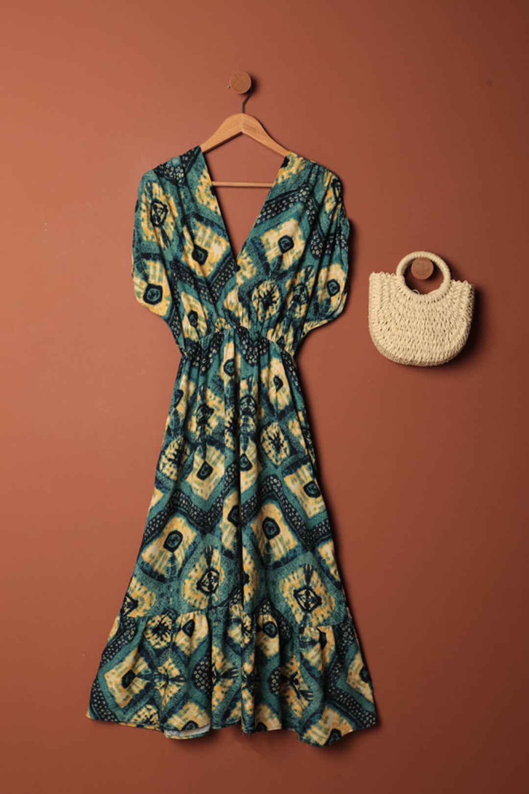 KKT Viscose Fabric Elastic Waist Dress-Khaki - The Hammocks