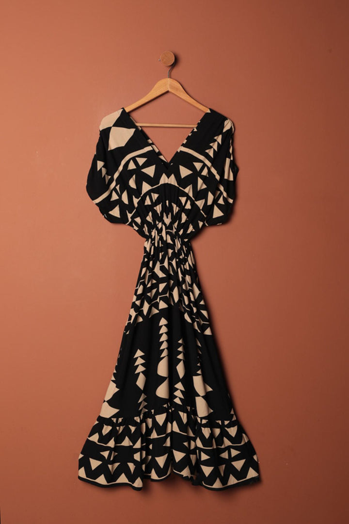 KKT Viscose Fabric Elastic Waist Dress-Black - Middletown