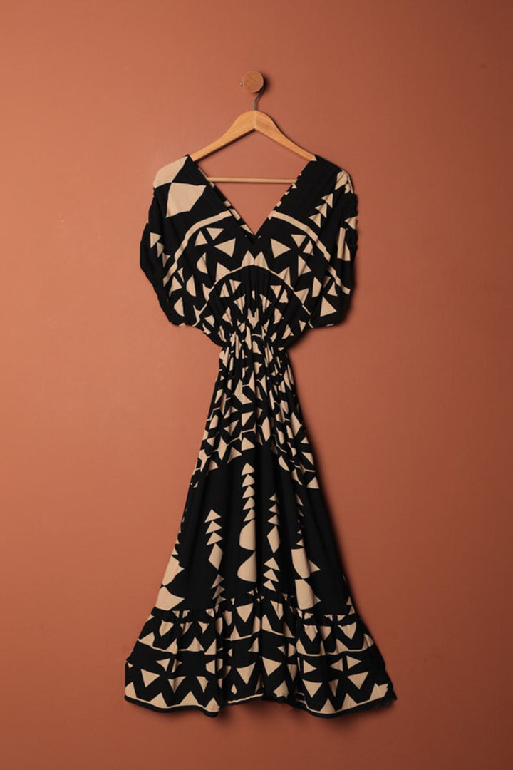 KKT Viscose Fabric Elastic Waist Dress-Black - Middletown