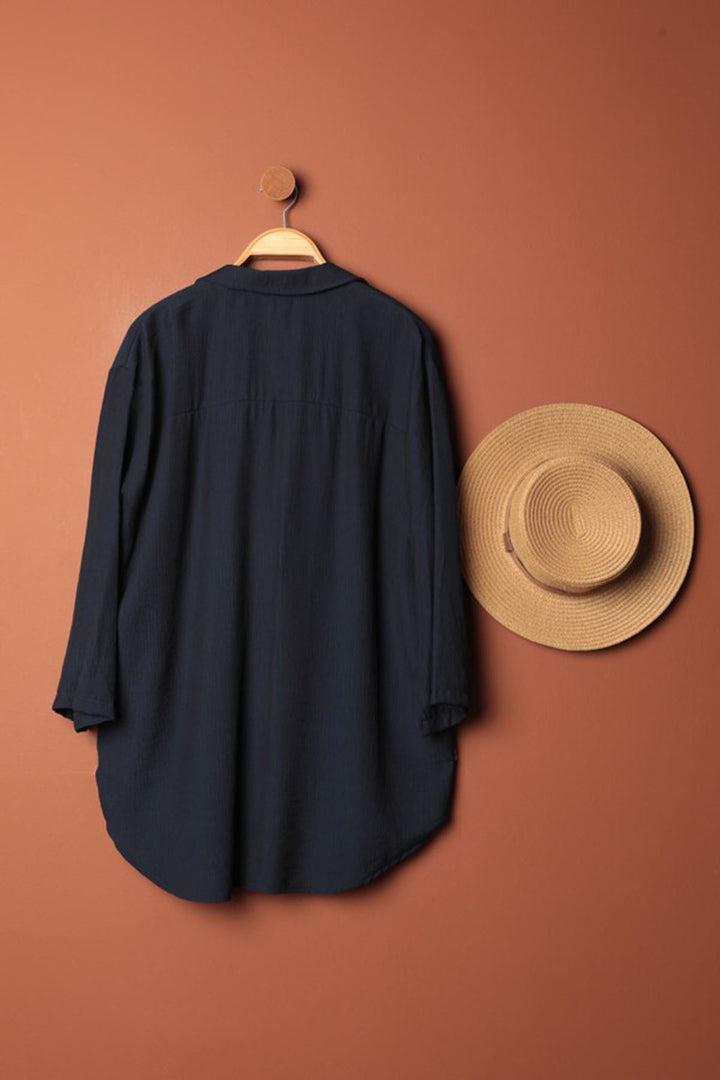 KKT Tree Bark Fabric Kimono-Navy Blue - Monopoli