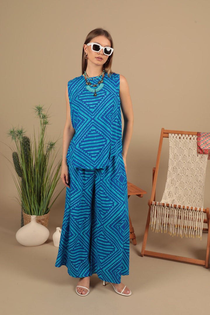 KKT Viscose Fabric Patterned Women's Suit-Blue - Roswell