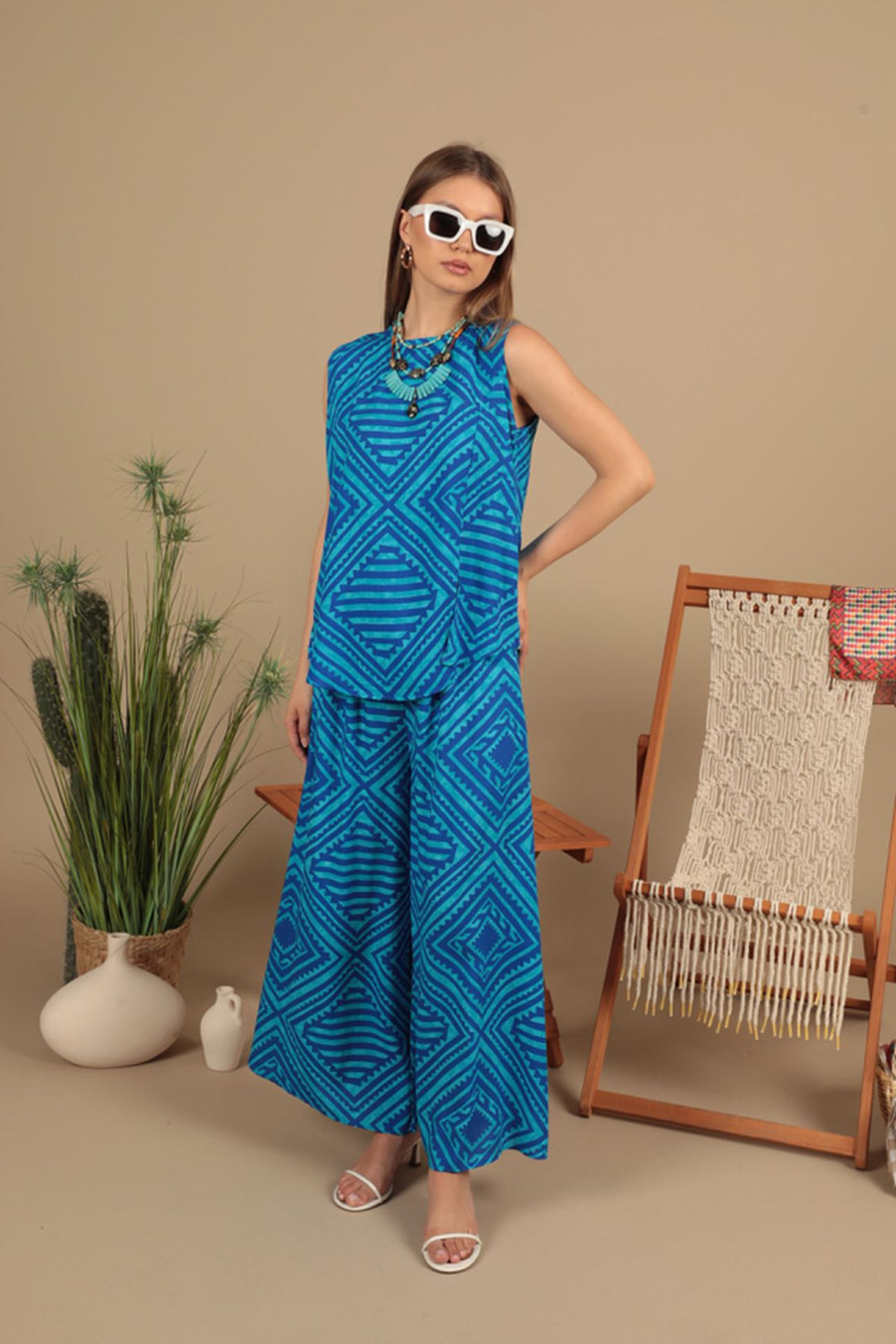 KKT Viscose Fabric Patterned Women's Suit-Blue - Roswell