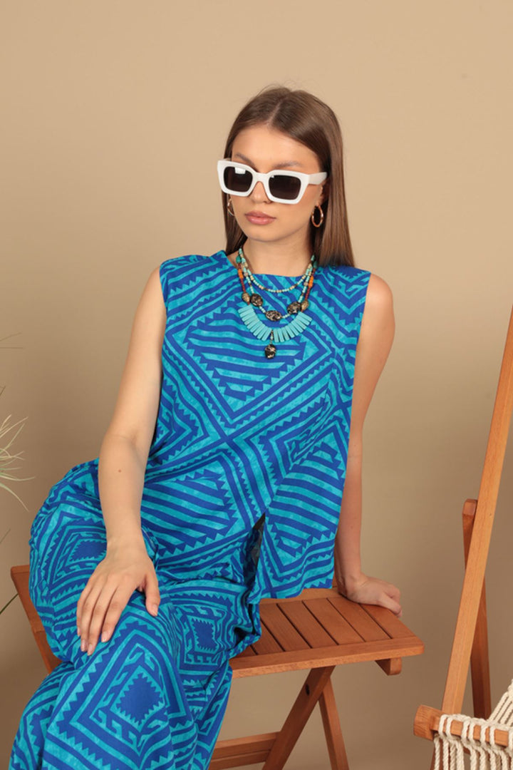 KKT Viscose Fabric Patterned Women's Suit-Blue - Roswell