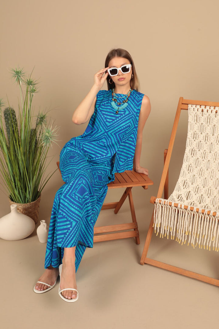 KKT Viscose Fabric Patterned Women's Suit-Blue - Roswell