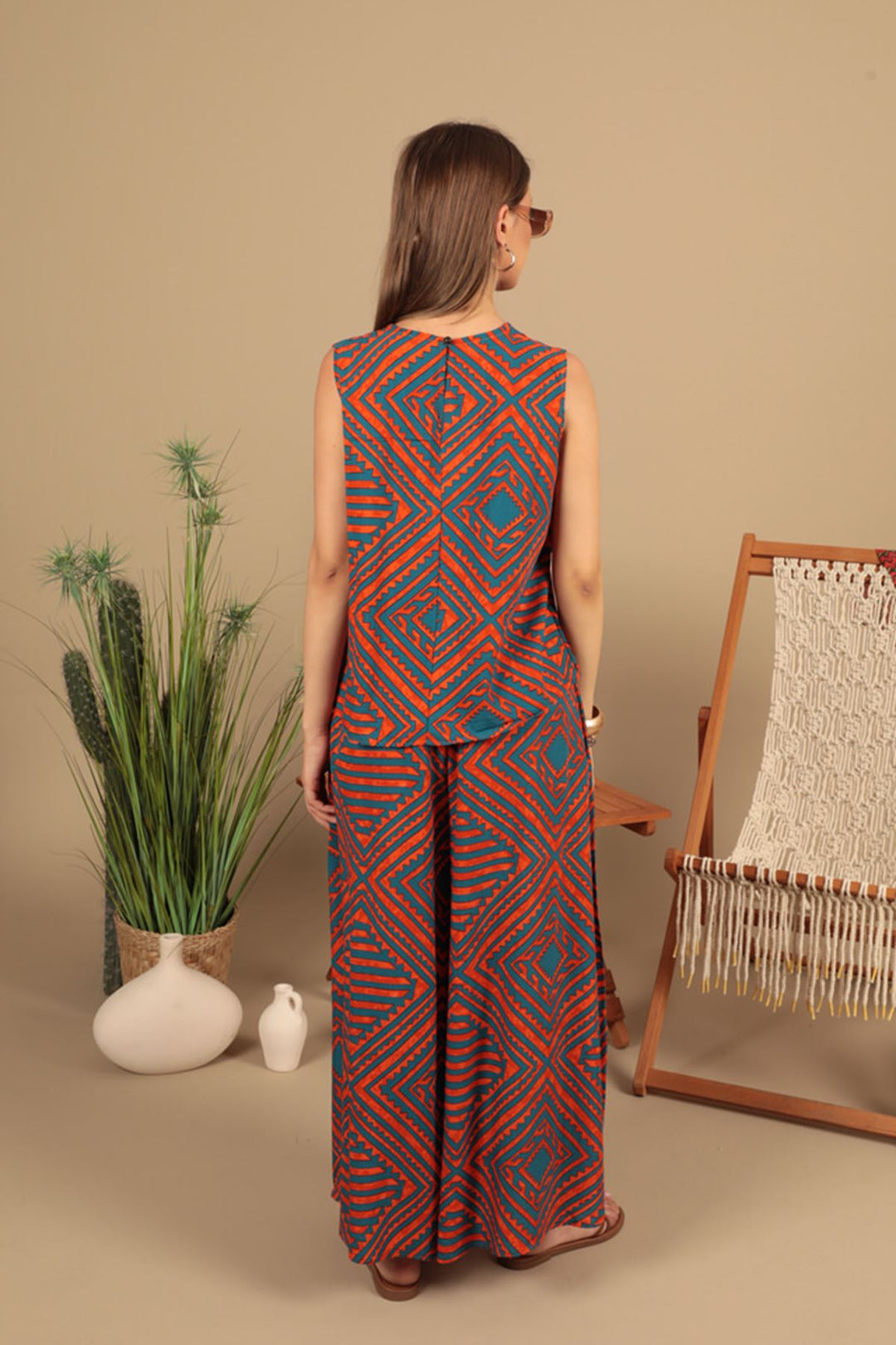 KKT Viscose Fabric Patterned Women's Suit-Orange - Rioverde