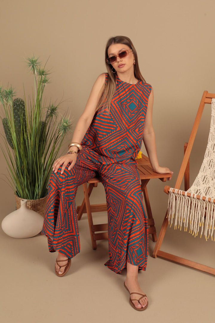 KKT Viscose Fabric Patterned Women's Suit-Orange - Rioverde