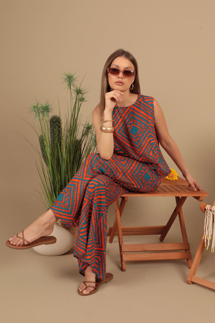 KKT Viscose Fabric Patterned Women's Suit-Orange - Rioverde