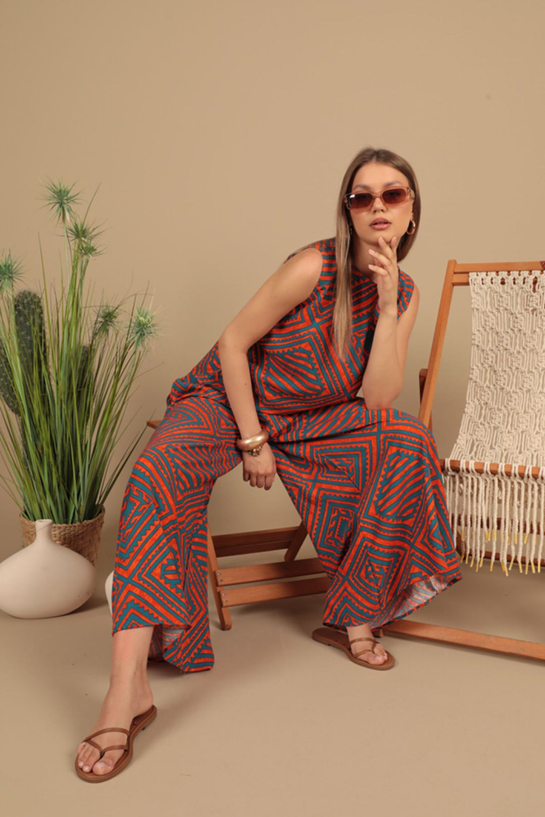 KKT Viscose Fabric Patterned Women's Suit-Orange - Rioverde