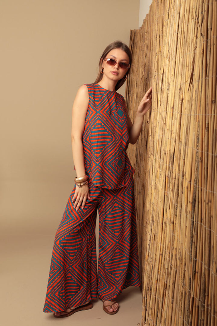 KKT Viscose Fabric Patterned Women's Suit-Orange - Rioverde