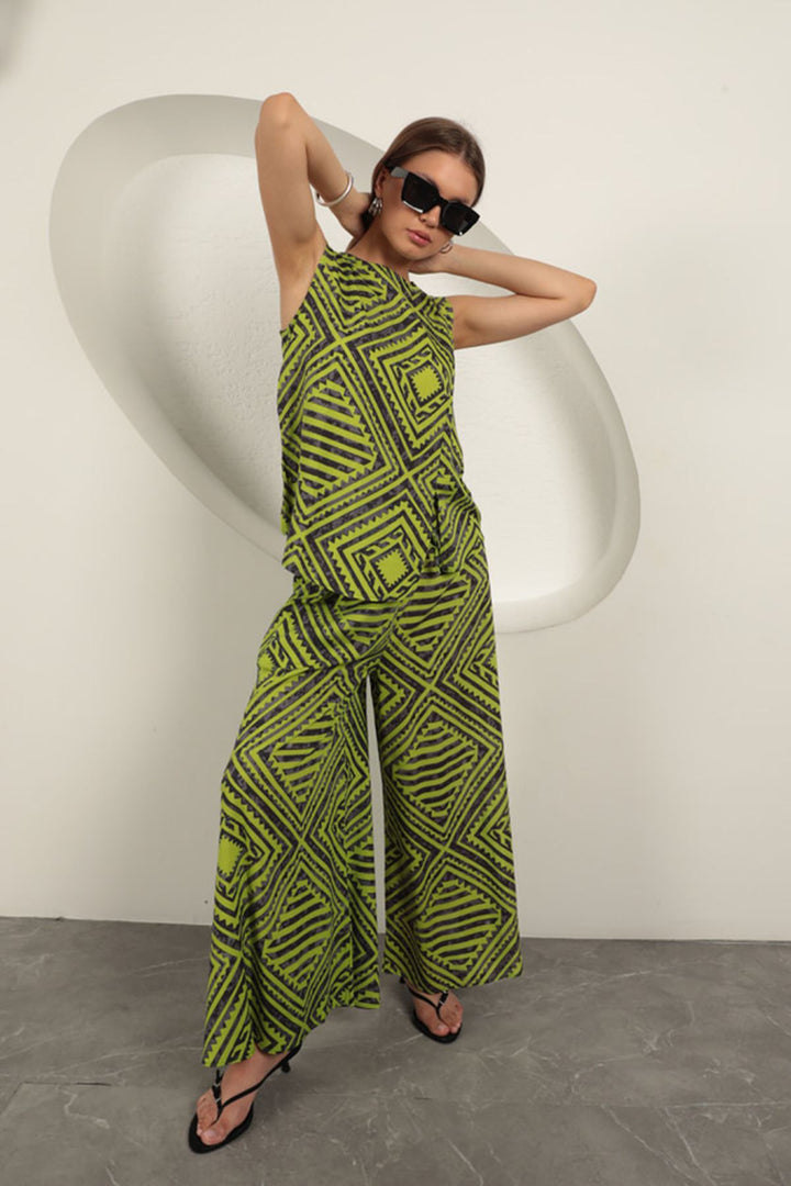 KKT Viscose Fabric Patterned Women's Suit-Oil Green - Casalecchio di Reno