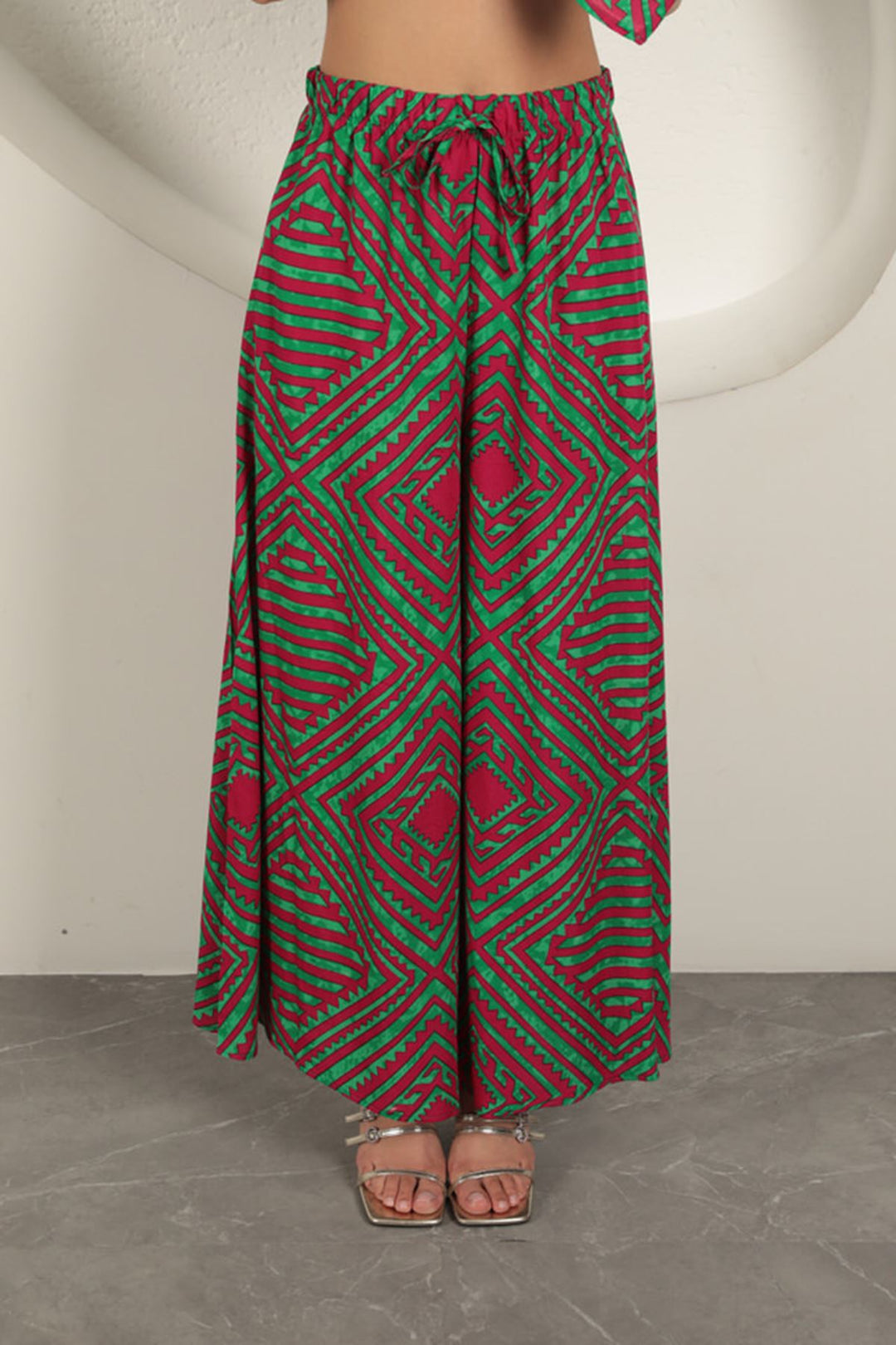 KKT Viscose Fabric Patterned Women's Suit-Green - Geel