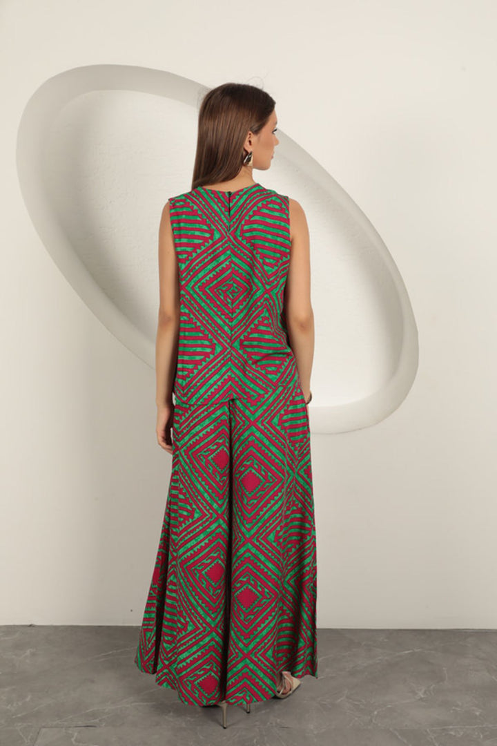 KKT Viscose Fabric Patterned Women's Suit-Green - Geel