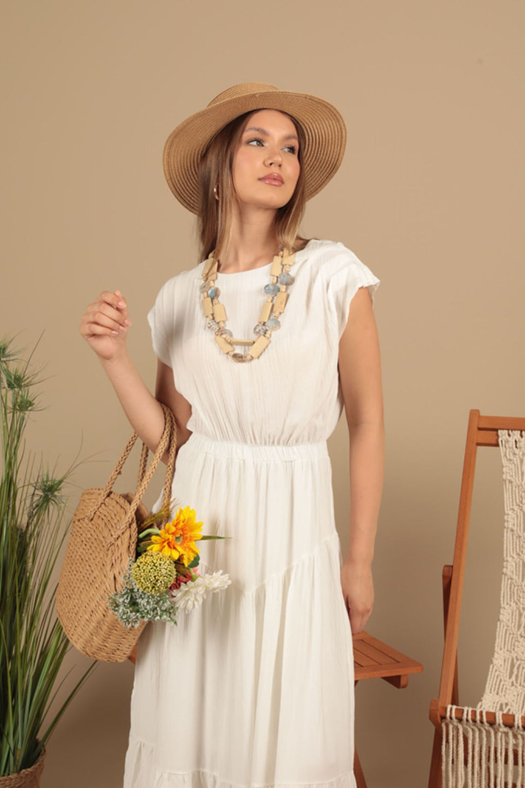 KKT Strawberry Fabric Plain Dress-Ecru - London
