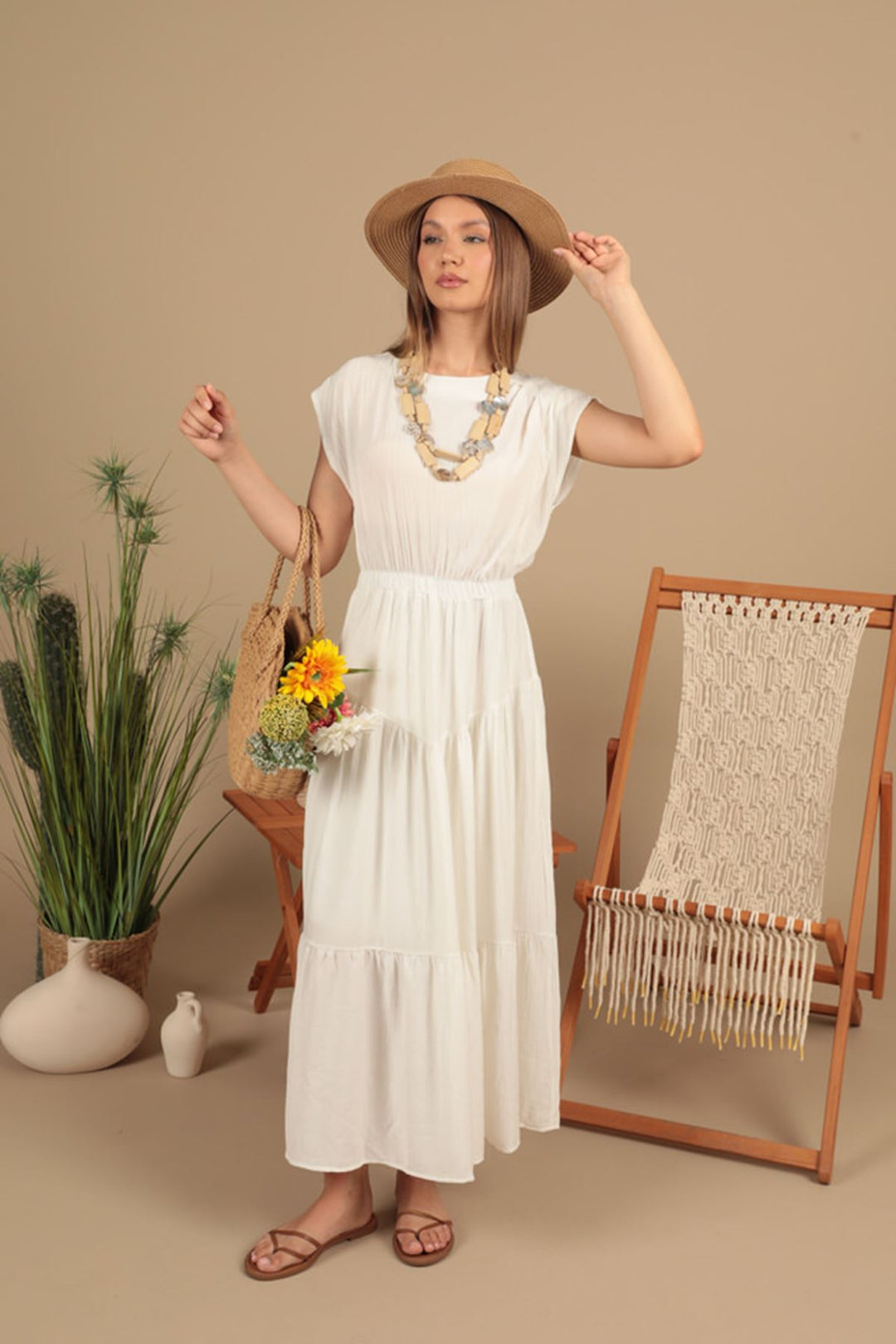 KKT Strawberry Fabric Plain Dress-Ecru - London