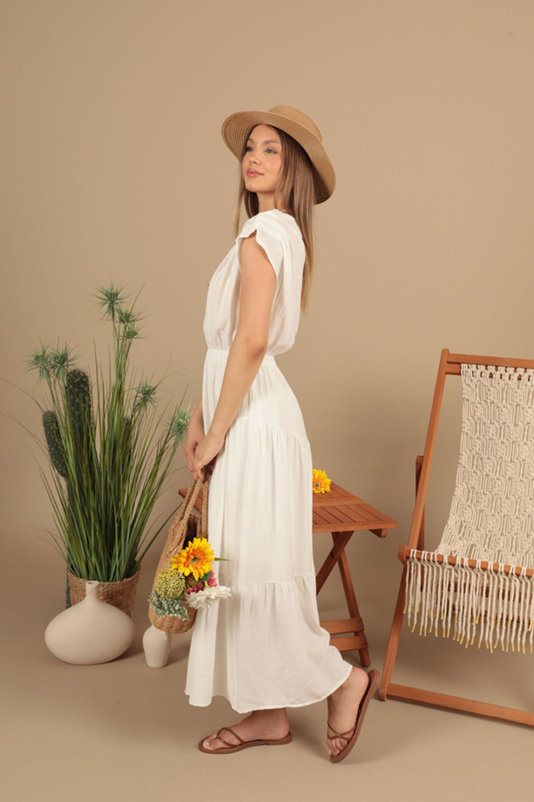 KKT Strawberry Fabric Plain Dress-Ecru - London
