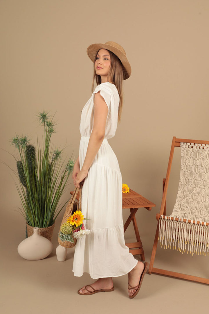 KKT Strawberry Fabric Plain Dress-Ecru - London
