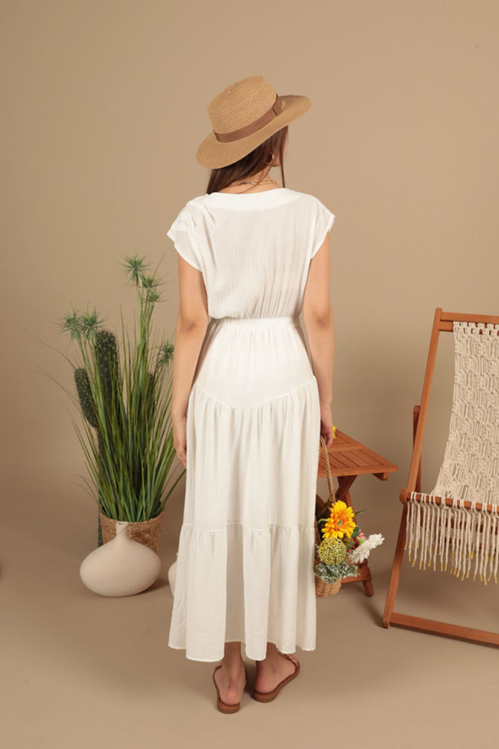 KKT Strawberry Fabric Plain Dress-Ecru - London