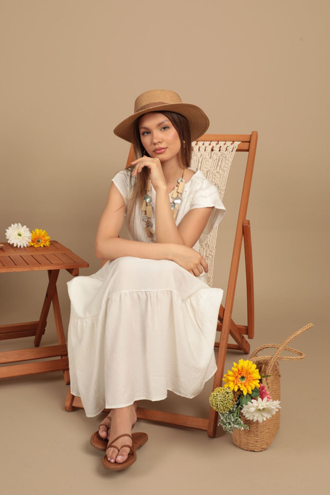 KKT Strawberry Fabric Plain Dress-Ecru - London