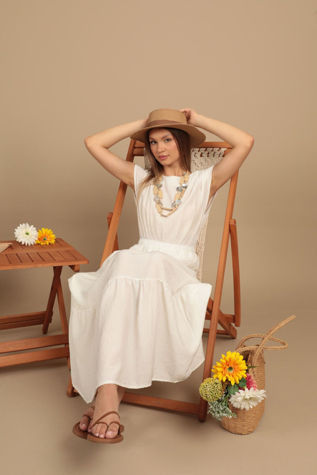 KKT Strawberry Fabric Plain Dress-Ecru - London