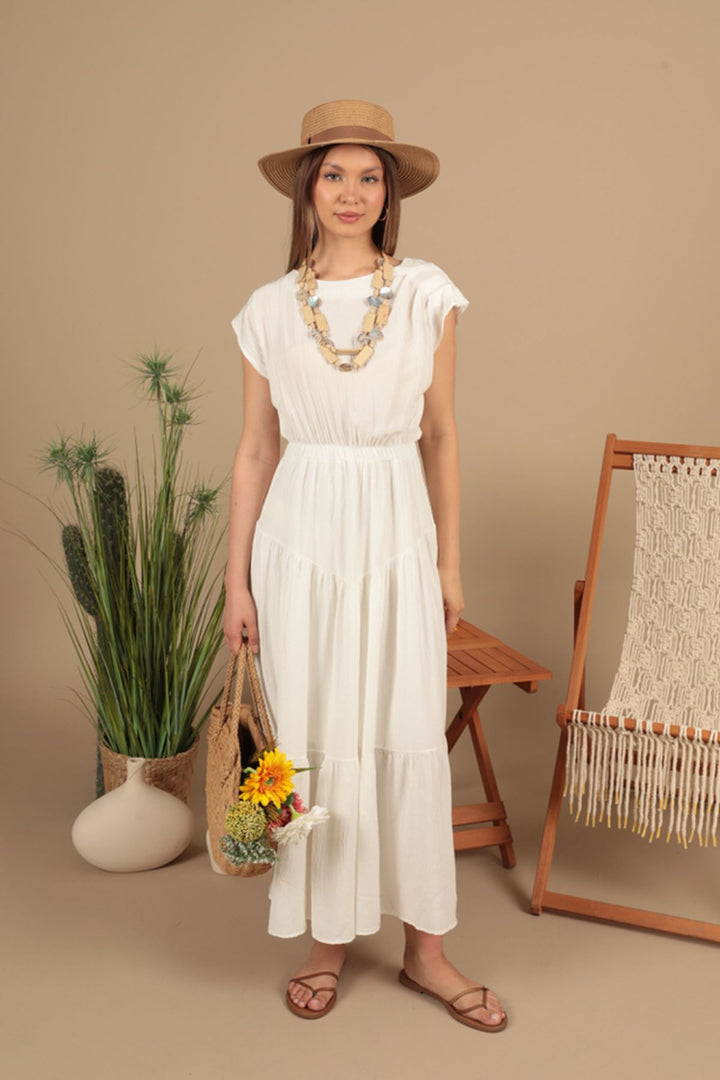 KKT Strawberry Fabric Plain Dress-Ecru - London