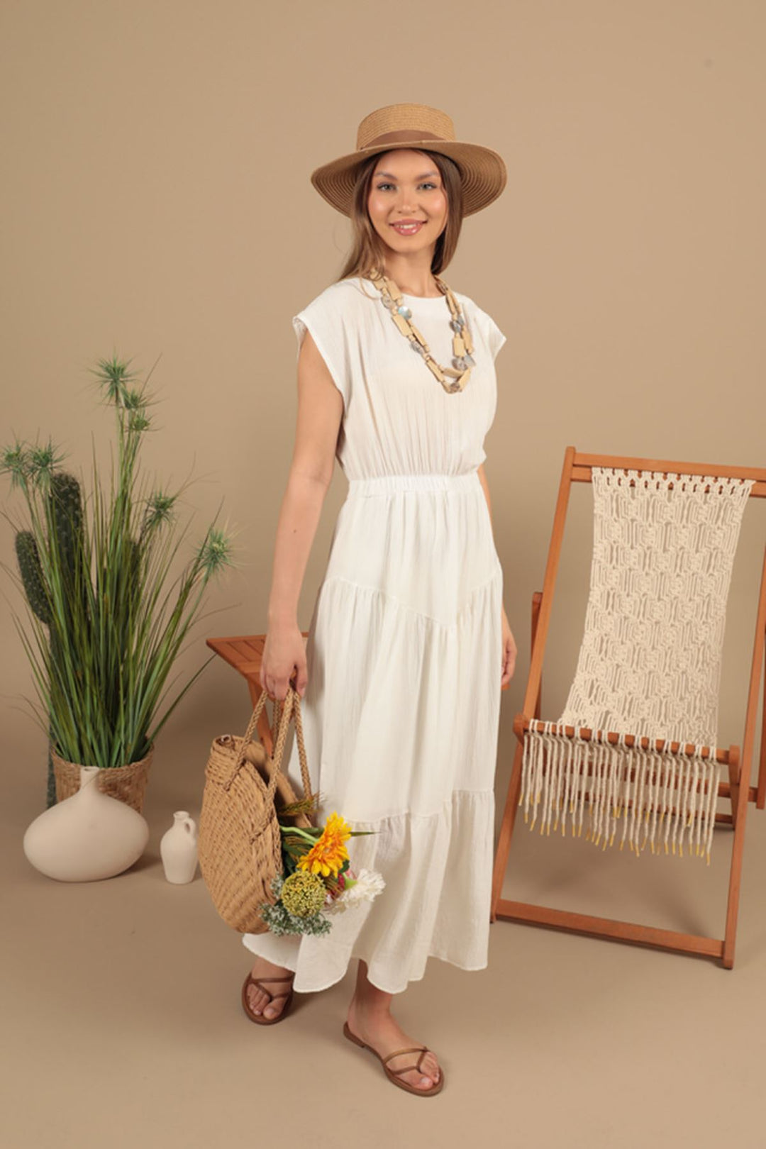 KKT Strawberry Fabric Plain Dress-Ecru - London