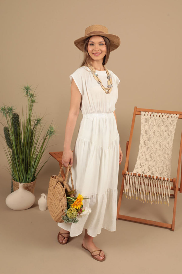 KKT Strawberry Fabric Plain Dress-Ecru - London
