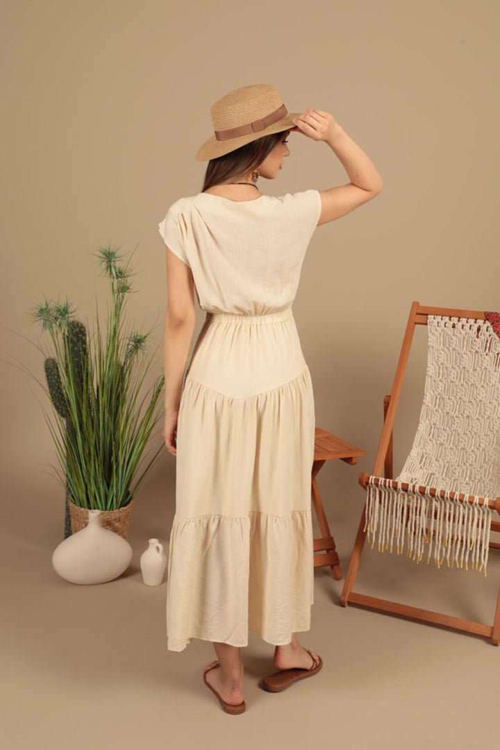 KKT Strawberry Fabric Plain Dress-Beige - Peachtree City