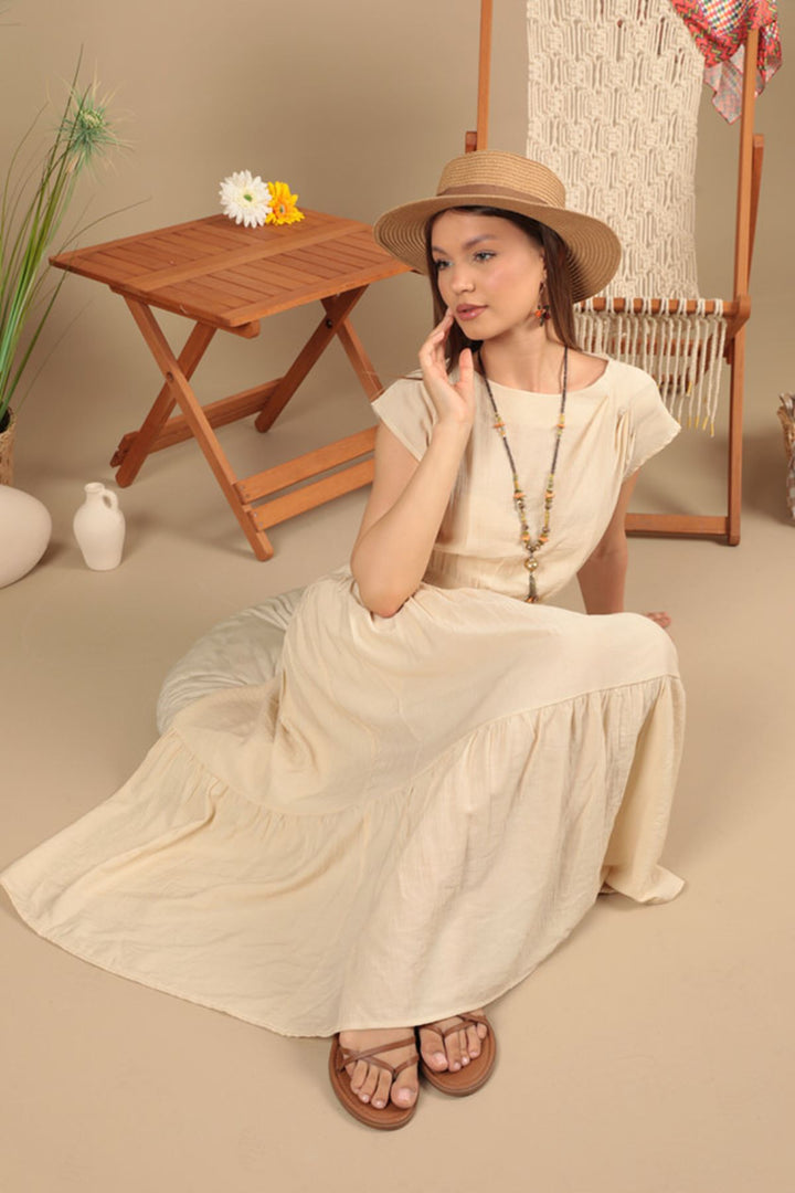 KKT Strawberry Fabric Plain Dress-Beige - Peachtree City