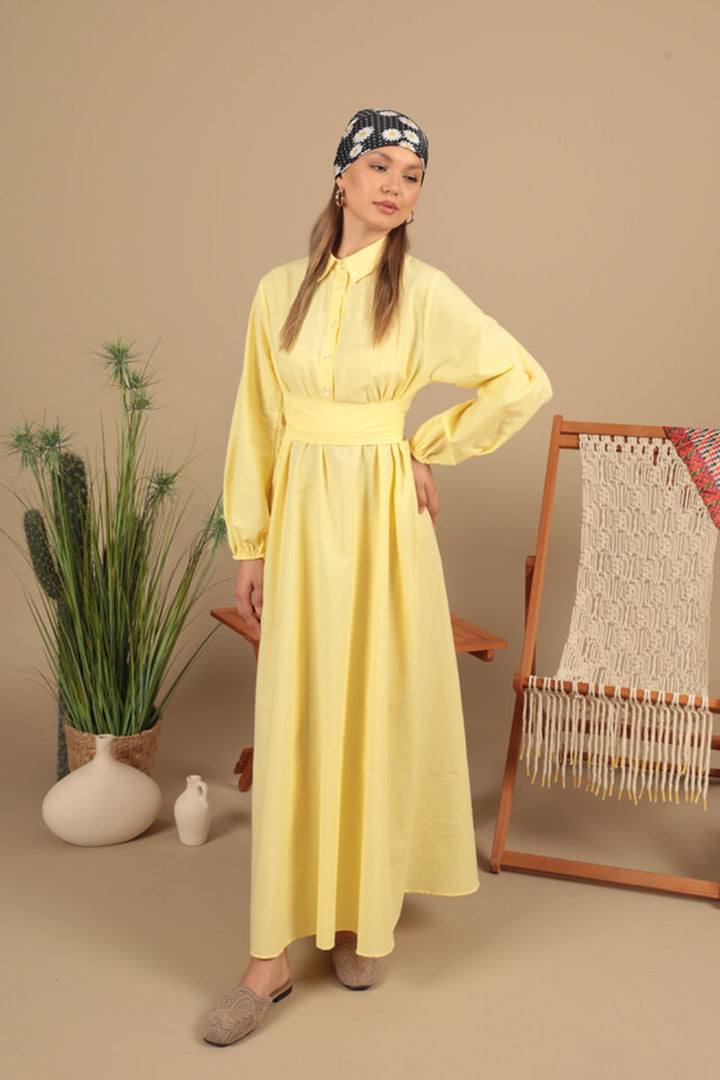 KKT Poplin Fabric Tie Detail Dress-Yellow - Southfield