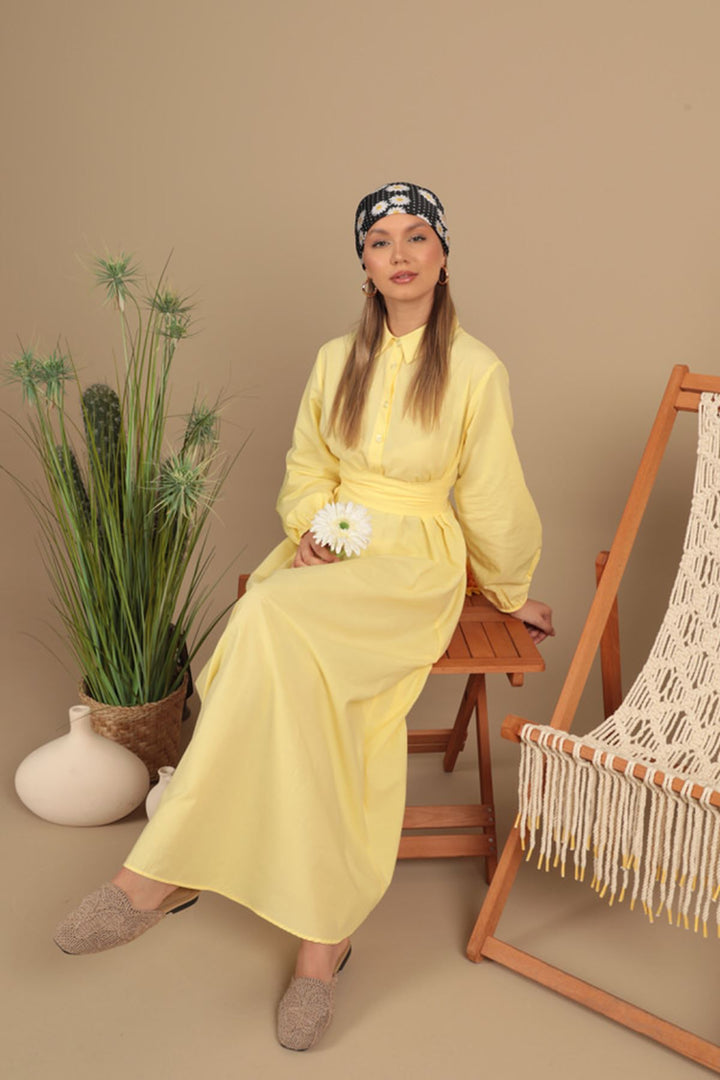 KKT Poplin Fabric Tie Detail Dress-Yellow - Southfield