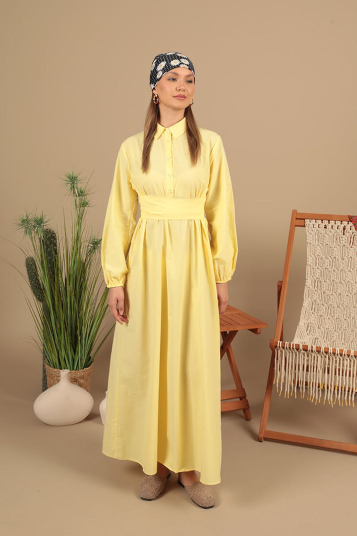 KKT Poplin Fabric Tie Detail Dress-Yellow - Southfield