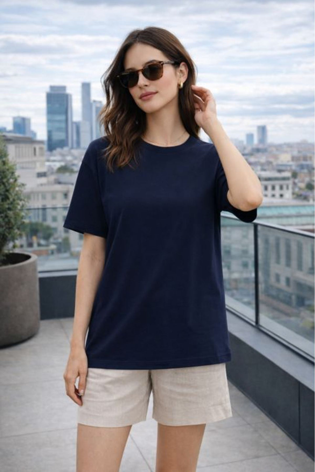 KKT 30/2 Süprem Kumaş O Yaka Basic  Kadın Tişört-Lacivert - Aix-en-Provence