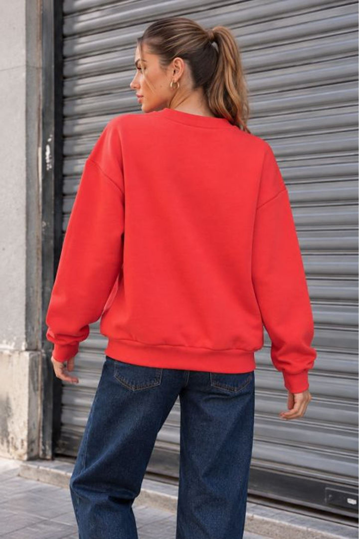 KKT Üç İplik Basic Oversize Sweatshirt-Nar Çiçeği - Ellesmere Port
