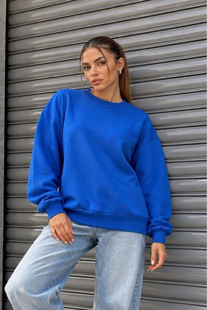 KKT Üç İplik Basic Oversize Sweatshirt-İndigo - Münster