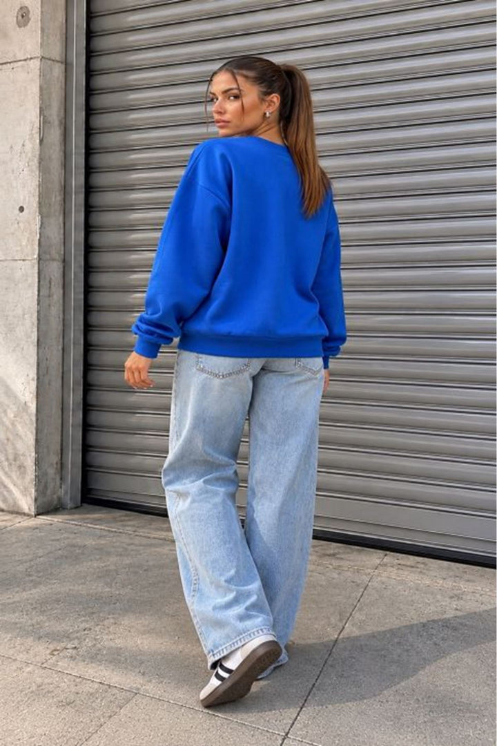 KKT Üç İplik Basic Oversize Sweatshirt-İndigo - Münster
