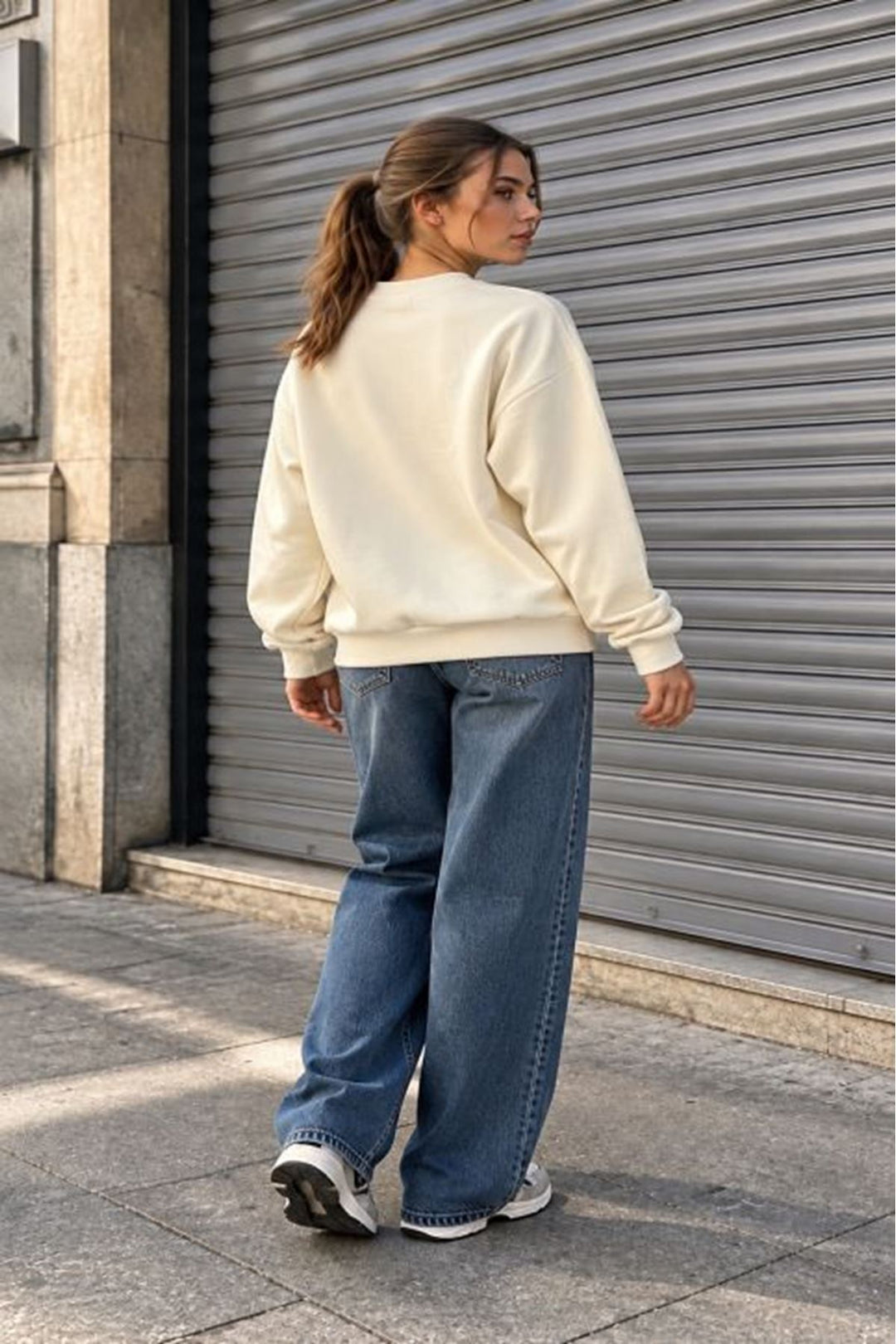 KKT Üç İplik Basic Oversize Sweatshirt-Ekru - Castle Rock