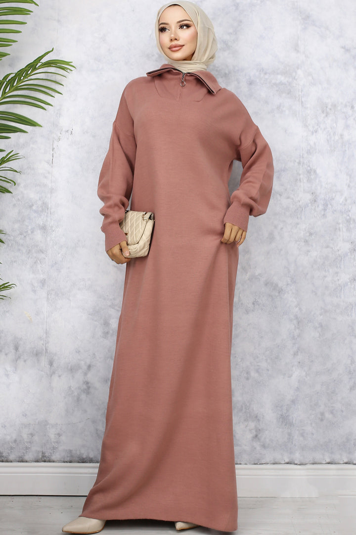 BNG Women Zippered Collar Knit Dress Rose Pink - Chaves