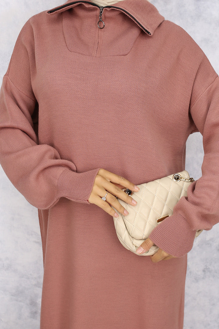 BNG Women Zippered Collar Knit Dress Rose Pink - Chaves