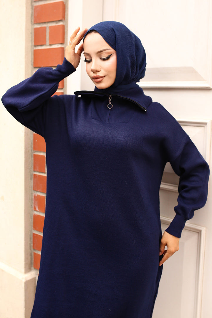 BNG Women Navy Blue Zippered Knit Dress - Medford