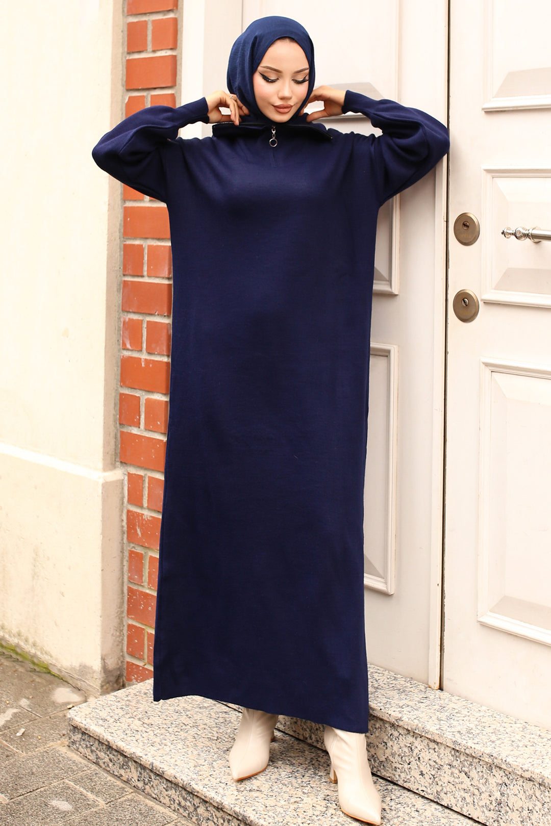 BNG Women Navy Blue Zippered Knit Dress - Medford